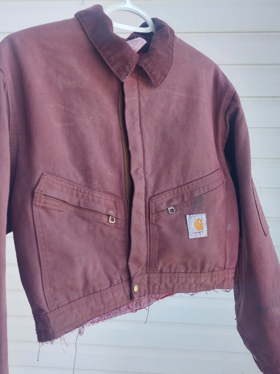 Carhartt Jackets & Blazers - Carhartt Maroon Work Jacket - Cropped Canvas Unisex Women Men Custom No Zip Red